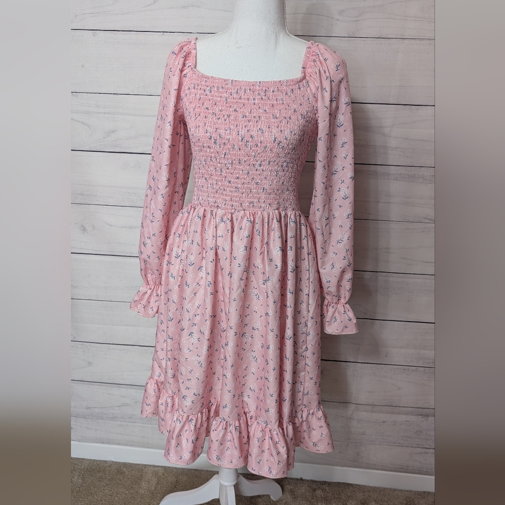 Pink Floral Smocked Dress